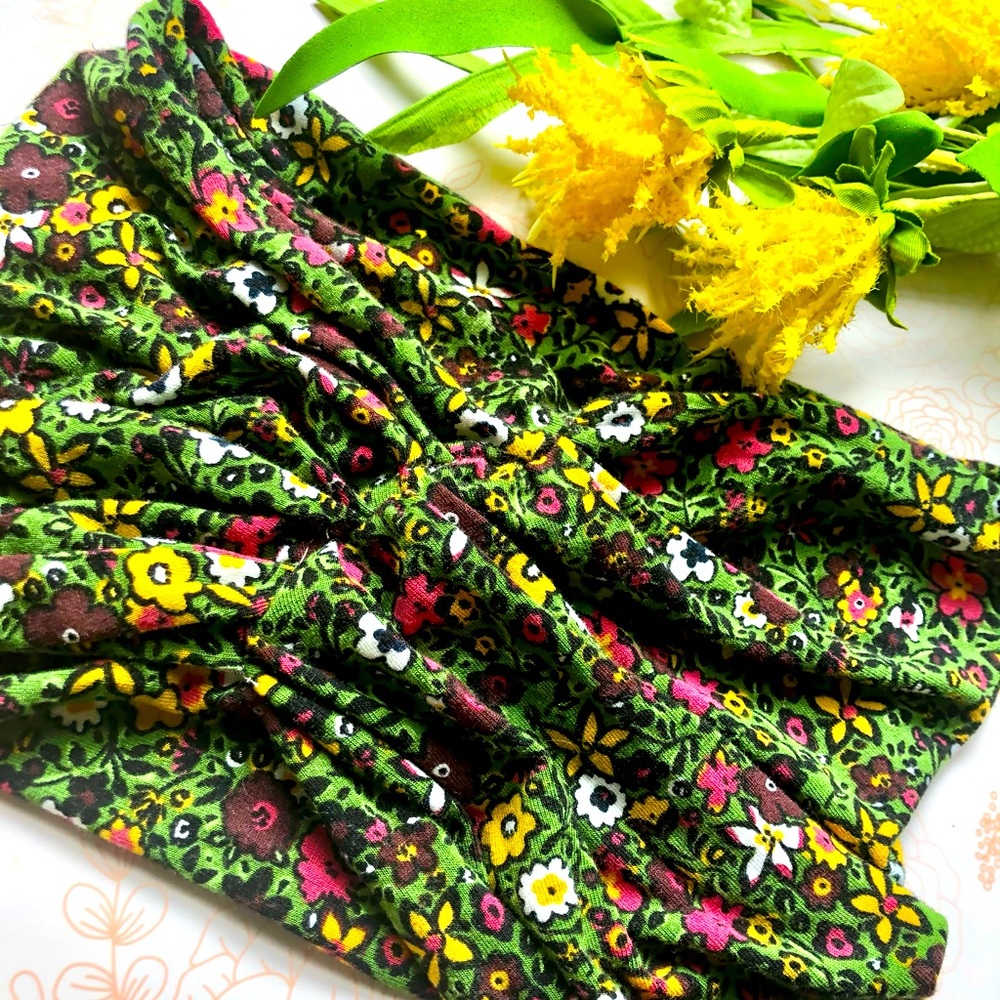 Green Floral Stretchy Knit Headband Handmade